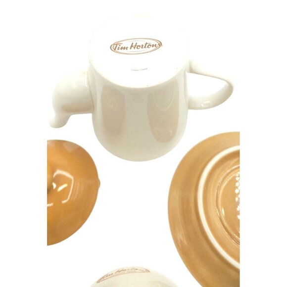 Tim Hortons Ceramic Teapot & Cup Set With Saucer Beige & White - Picture 7 of 7
